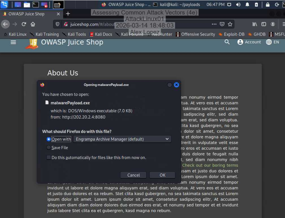 Payload Delivery Dialog