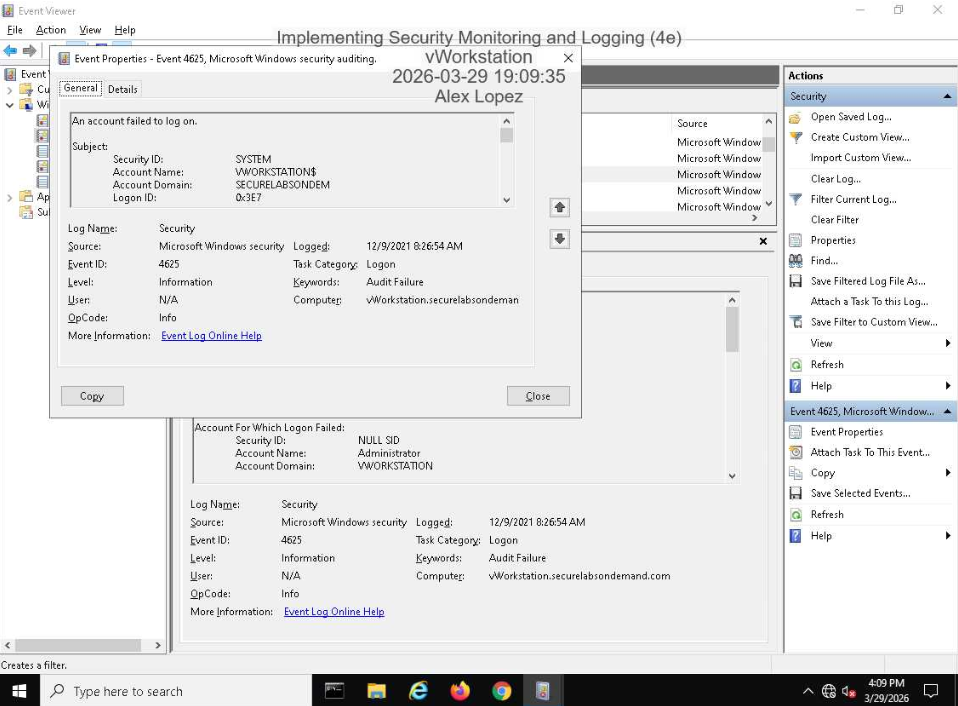 Security Event Properties – Failed Logon