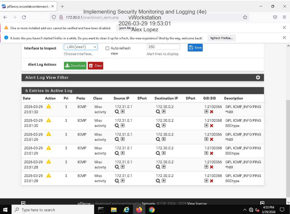 ICMP Alerts in Snort Active Log